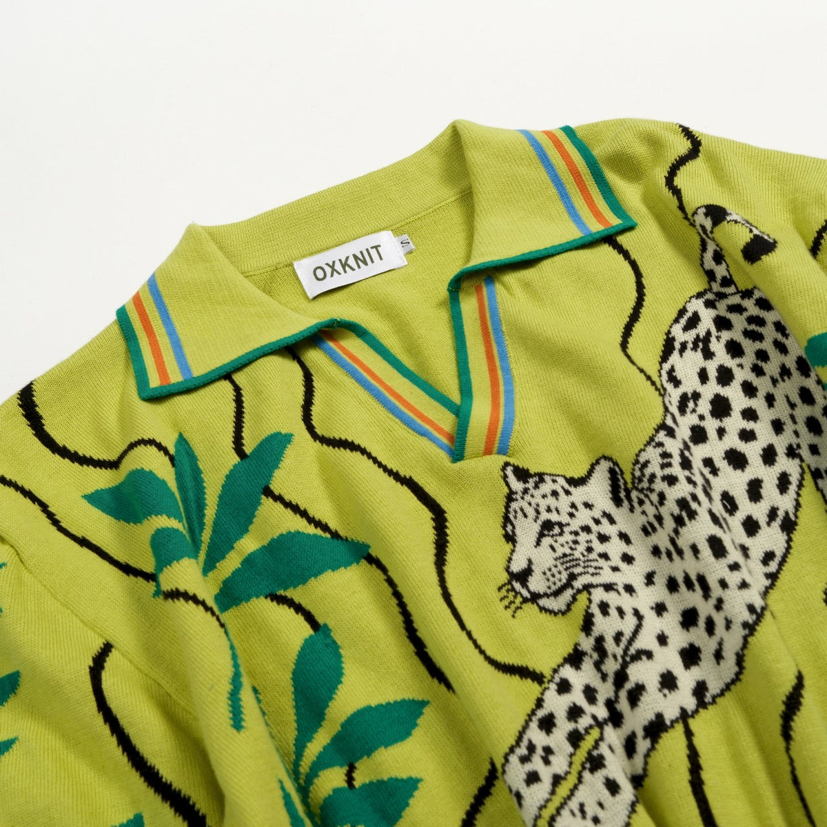 Chemise polo verte à col tricoté pour homme, inspiration tropicale des années 70