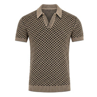 Chemise en maille géométrique rétro noire des années 70 pour homme