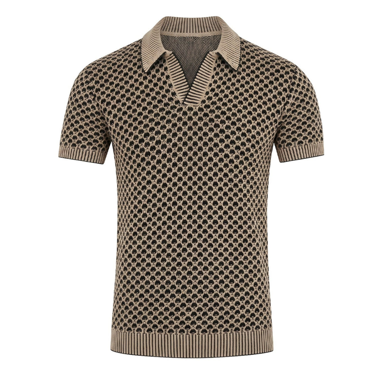Chemise en maille géométrique rétro noire des années 70 pour homme