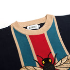 Polo vintage pour homme en maille bleu foncé avec broderie d'insectes