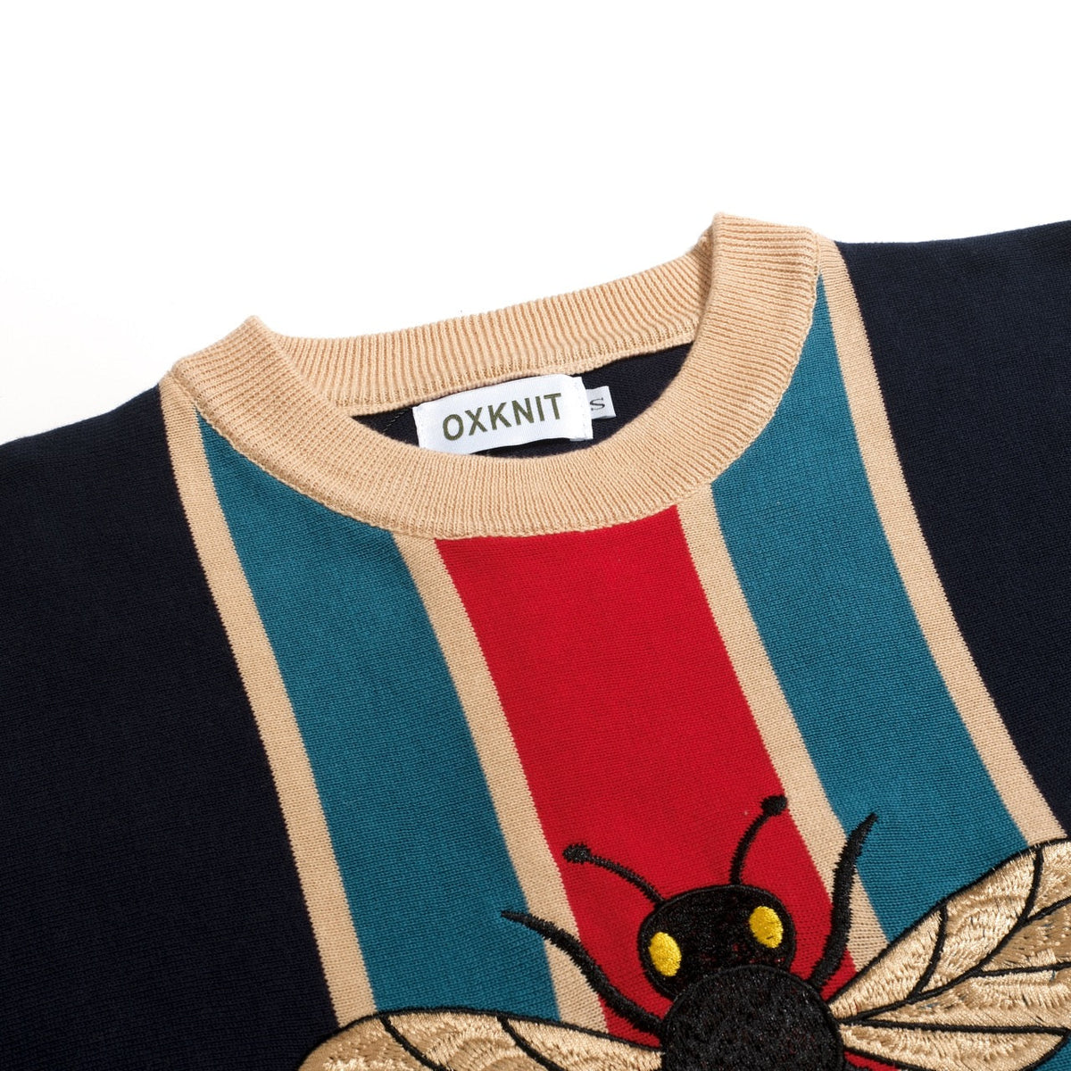 Polo vintage pour homme en maille bleu foncé avec broderie d'insectes