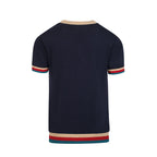 Polo vintage pour homme en maille bleu foncé avec broderie d'insectes