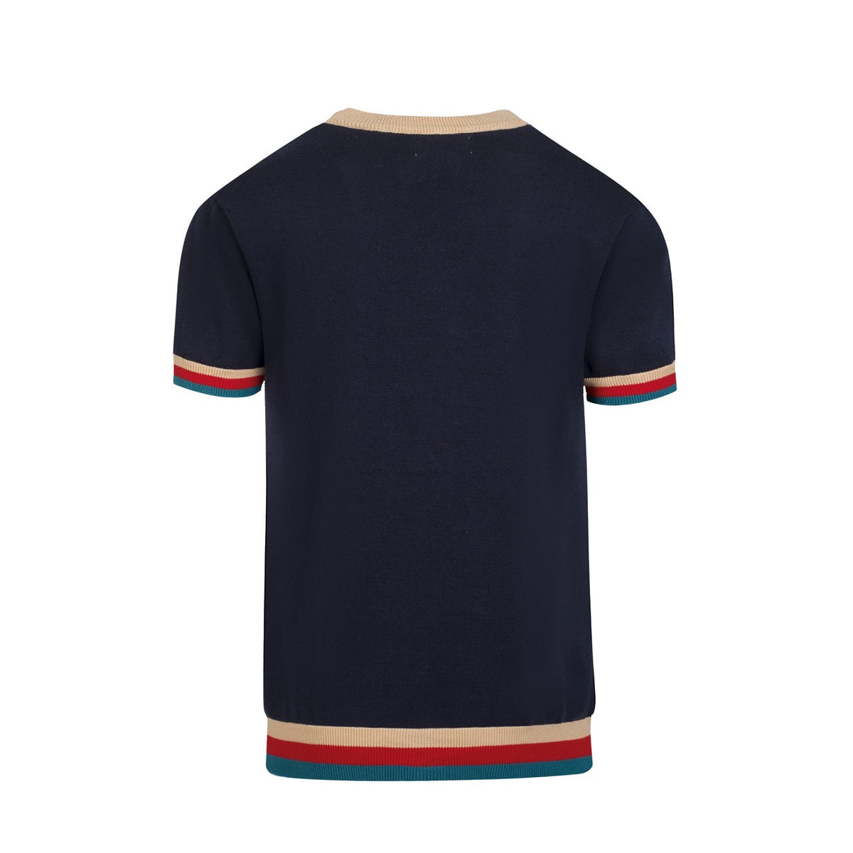 Polo vintage pour homme en maille bleu foncé avec broderie d'insectes