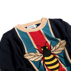 Polo vintage pour homme en maille bleu foncé avec broderie d'insectes