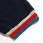 Polo vintage pour homme en maille bleu foncé avec broderie d'insectes