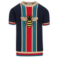 Polo vintage pour homme en maille bleu foncé avec broderie d'insectes