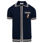 Cardigan Vintage Bleu Foncé pour Homme avec Broderie de Hibou