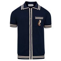 Cardigan Vintage Bleu Foncé pour Homme avec Broderie de Hibou
