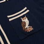Cardigan Vintage Bleu Foncé pour Homme avec Broderie de Hibou