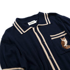 Cardigan Vintage Bleu Foncé pour Homme avec Broderie de Hibou