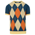 Classique T-shirt bleu pour homme avec motif losange en maille jacquard