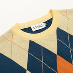 Classique T-shirt bleu pour homme avec motif losange en maille jacquard