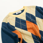 Classique T-shirt bleu pour homme avec motif losange en maille jacquard