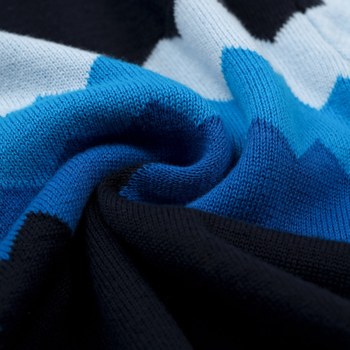 Cardigan rétro en tricot jacquard à rayures zigzag bleu marine pour homme