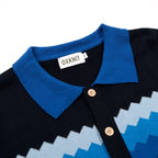 Cardigan rétro en tricot jacquard à rayures zigzag bleu marine pour homme