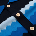 Cardigan rétro en tricot jacquard à rayures zigzag bleu marine pour homme