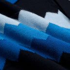 Cardigan rétro en tricot jacquard à rayures zigzag bleu marine pour homme