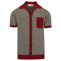 Cardigan vintage pour homme en maille jacquard chevrons bordeaux