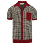 Cardigan vintage pour homme en maille jacquard chevrons bordeaux