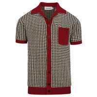Cardigan vintage pour homme en maille jacquard chevrons bordeaux