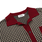 Cardigan vintage pour homme en maille jacquard chevrons bordeaux