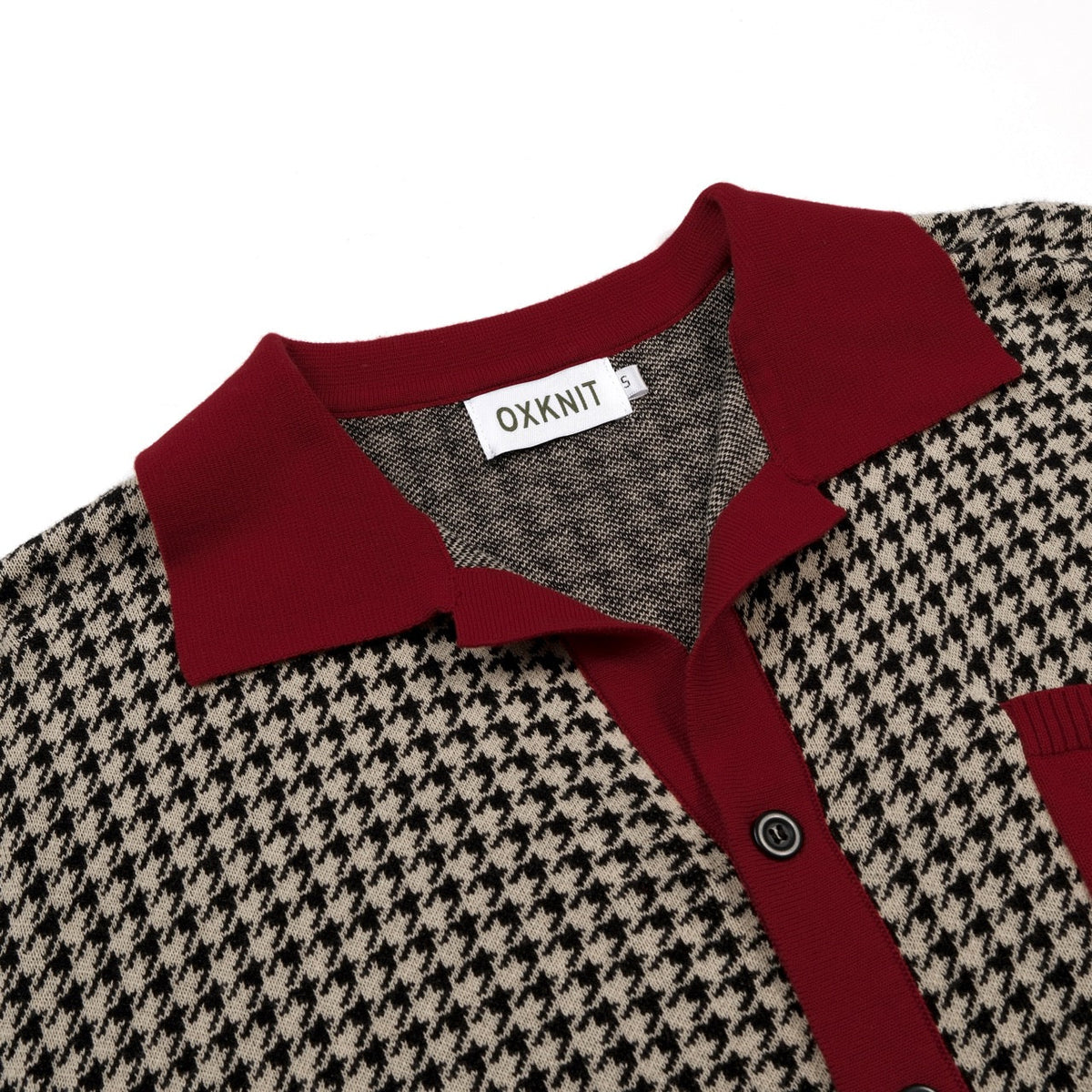 Cardigan vintage pour homme en maille jacquard chevrons bordeaux