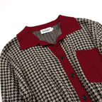 Cardigan vintage pour homme en maille jacquard chevrons bordeaux
