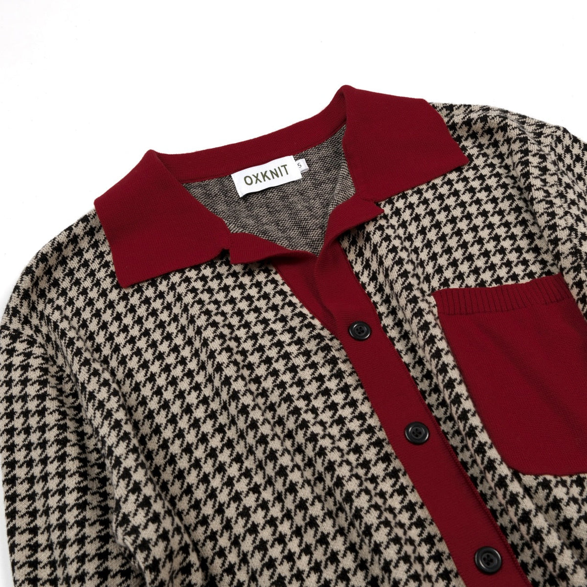 Cardigan vintage pour homme en maille jacquard chevrons bordeaux