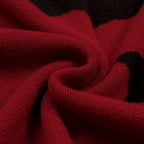 Vintage Rouge Brique T-shirt Homme à Manches Chauve-Souris en Maille Jacquard