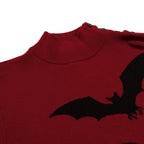 Vintage Rouge Brique T-shirt Homme à Manches Chauve-Souris en Maille Jacquard