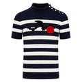 T-shirt classique en tricot bleu marine pour homme avec broderie de chauve-souris et fleurs