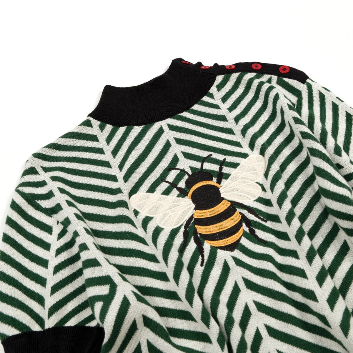 Classique T-shirt vert pour homme en tricot avec broderie d'abeille