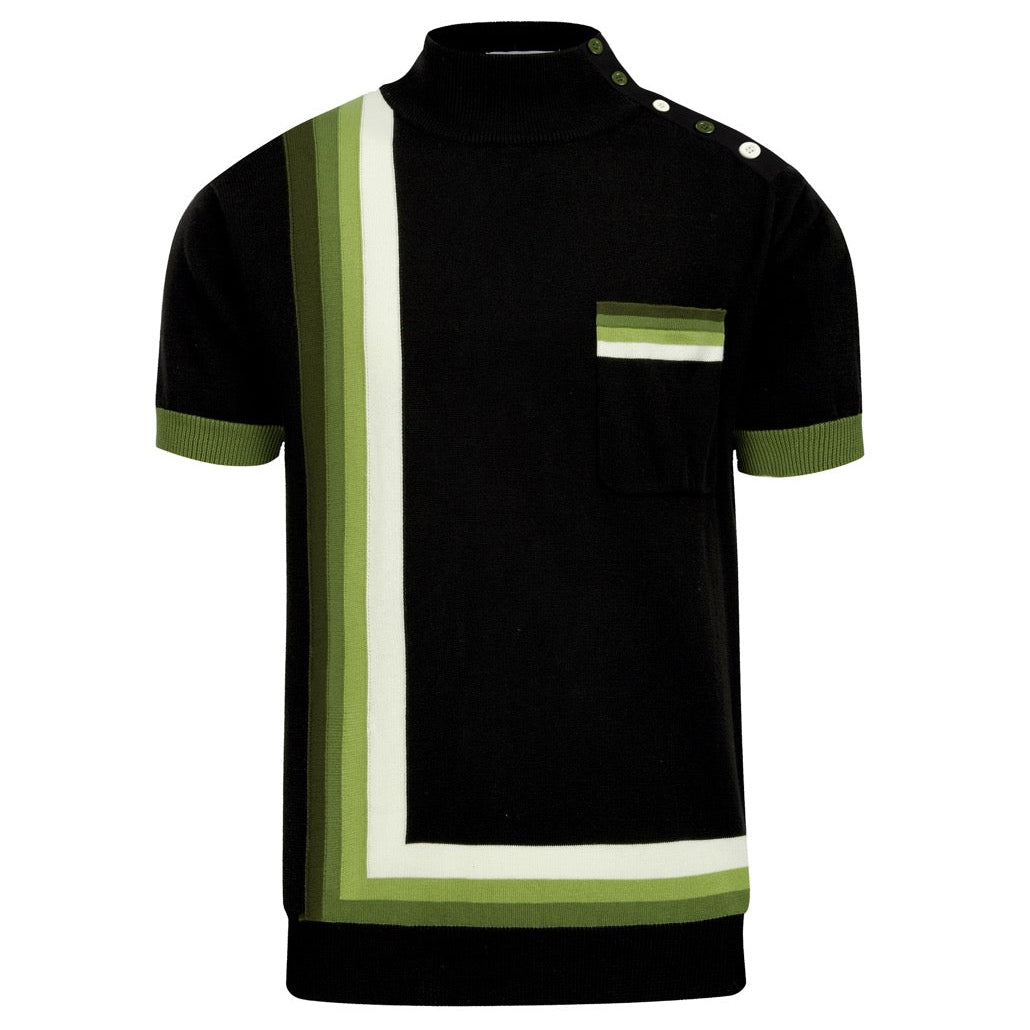Chemise à rayures rétro en jacquard artistique pour homme - Noir classique