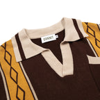 Classique Polo en Maille Jacquard Marron Artistique pour Homme