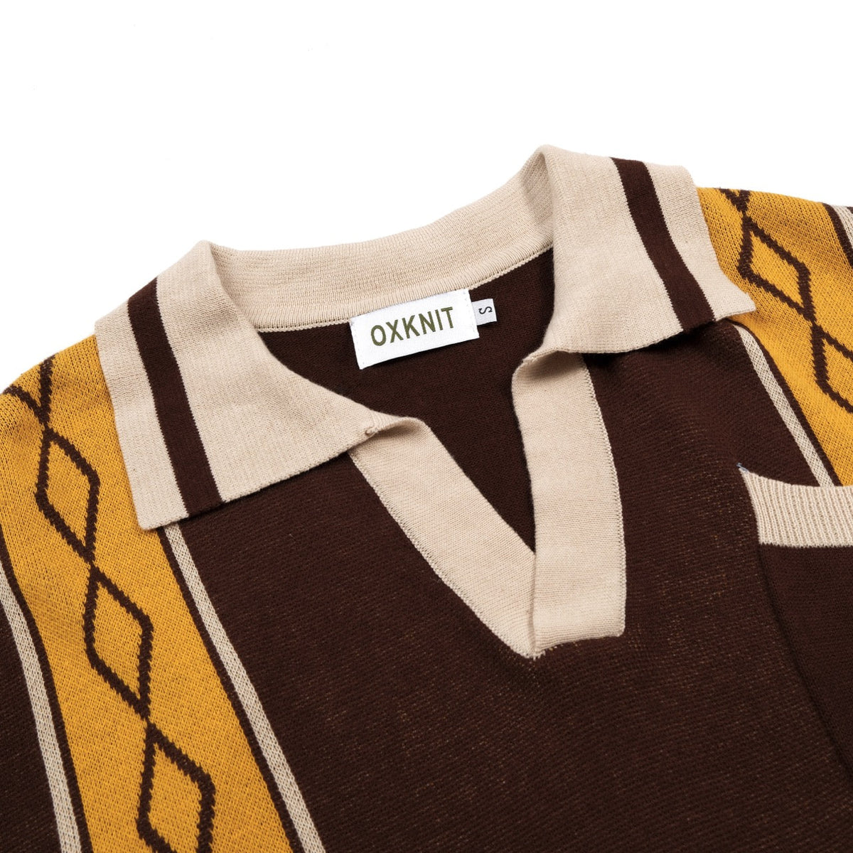 Classique Polo en Maille Jacquard Marron Artistique pour Homme