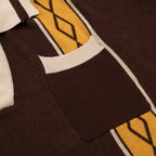 Classique Polo en Maille Jacquard Marron Artistique pour Homme