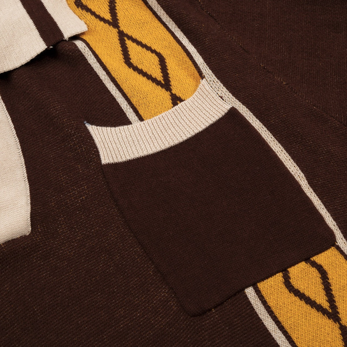 Classique Polo en Maille Jacquard Marron Artistique pour Homme