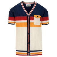 Cardigan Rétro Classique à Rayures pour Homme en Tricot Jacquard
