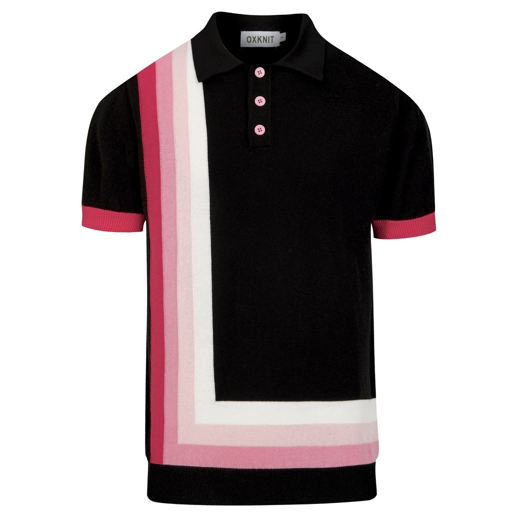 Pull en maille jacquard noir à rayures rétro pour homme