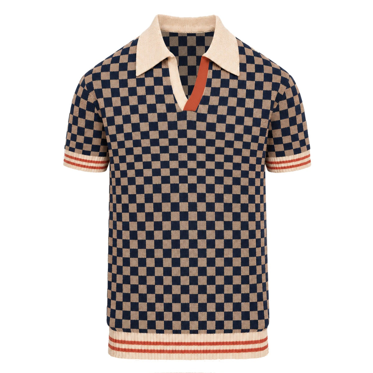 Pull en tricot à carreaux jacquard vintage britannique pour homme - Abricot
