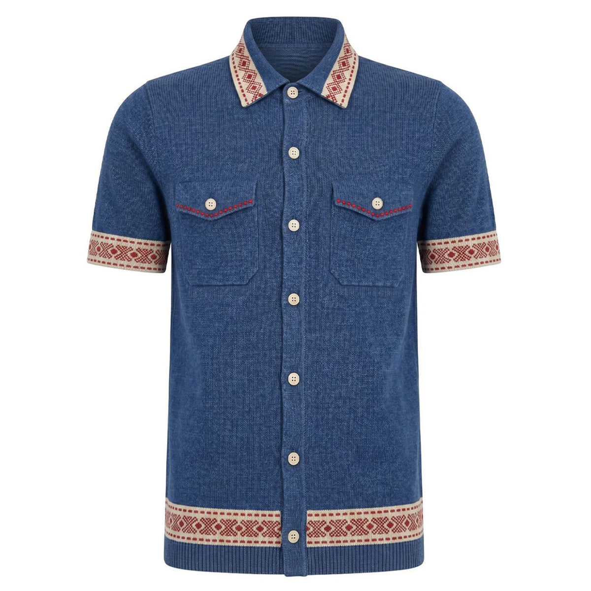 Cardigan décontracté en jacquard bleu rétro pour homme