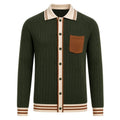 Cardigan Vert Rétro Minimaliste en Jacquard pour Homme
