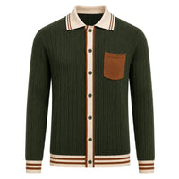 Cardigan Vert Rétro Minimaliste en Jacquard pour Homme