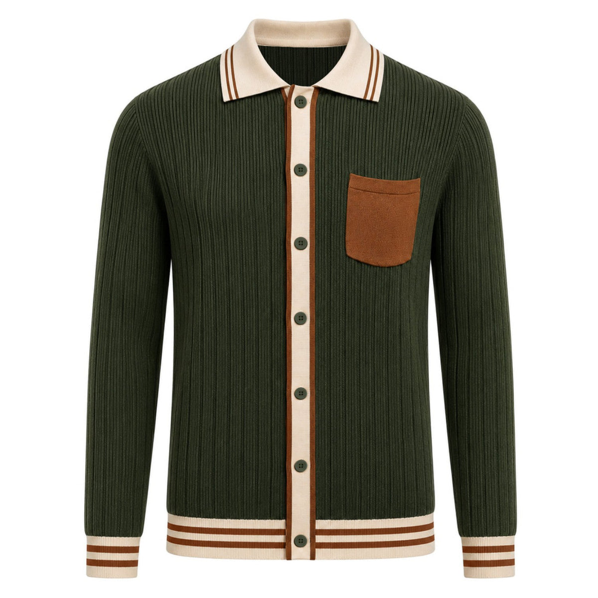 Cardigan Vert Rétro Minimaliste en Jacquard pour Homme