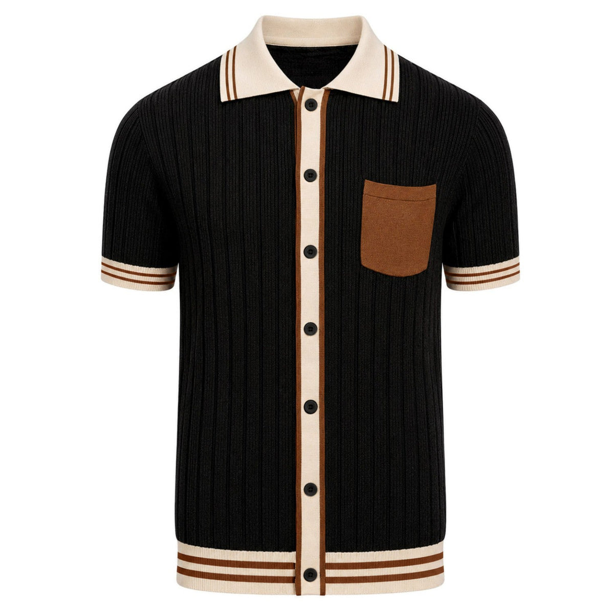 Cardigan noir rétro en tricot minimaliste pour homme des années 70