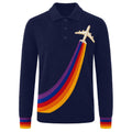 Pull en tricot vintage britannique bleu foncé pour homme avec broderie d'avion
