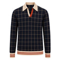 Classique Polo en Tricot à Carreaux Bleu Foncé Rétro pour Homme