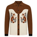 Cardigan vintage marron britannique pour homme avec motif brodé de renard