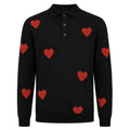 Pull en maille jacquard noir vintage avec motif cœur pour homme