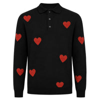 Pull en maille jacquard noir vintage avec motif cœur pour homme